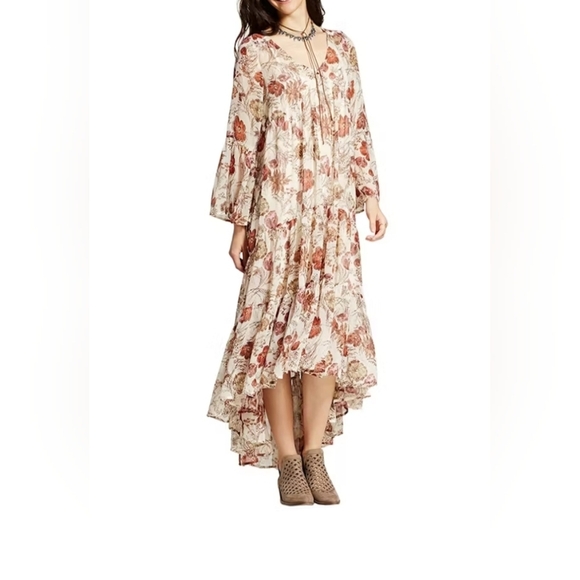 Mossimo Supply Co. Dresses & Skirts - Mossimo Supply Co. Floral Long Sleeve Dress - Size M Cream & Brown